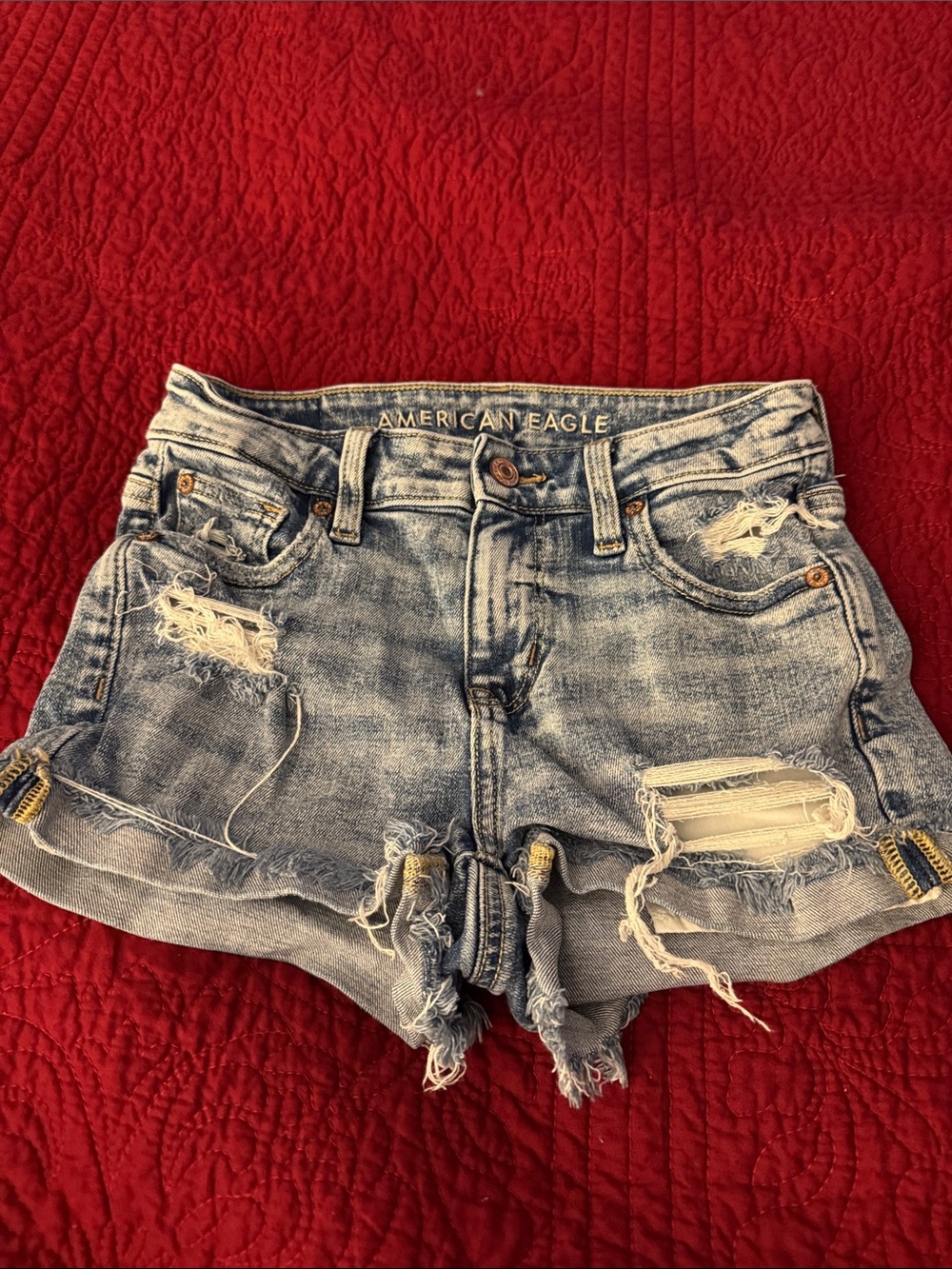 American Eagle Outfitters Distressed Light Blue Denim Shorts